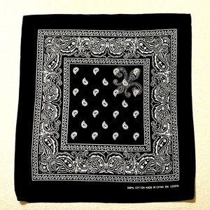Fleur De Lis Black and White Paisley Bandana with rhinestones. NWOT,  20”x20”